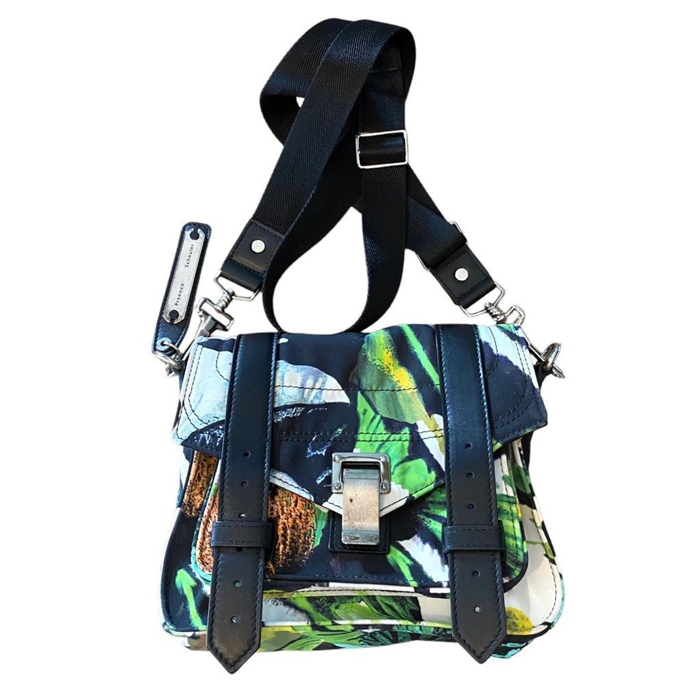 Proenza Schouler PS1 Tropical Print Nylon Pouch Crossbody Bag Ecru Multi Flawed